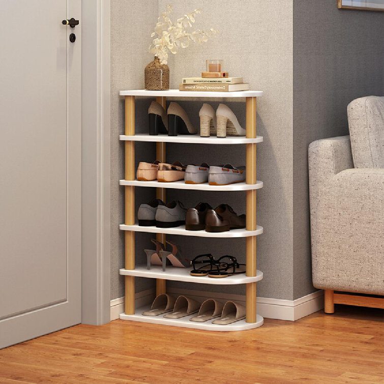 Grey wooden shoe discount rack